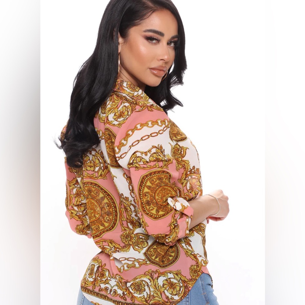 Pink Print Button down Shirt - Picture 2 of 2